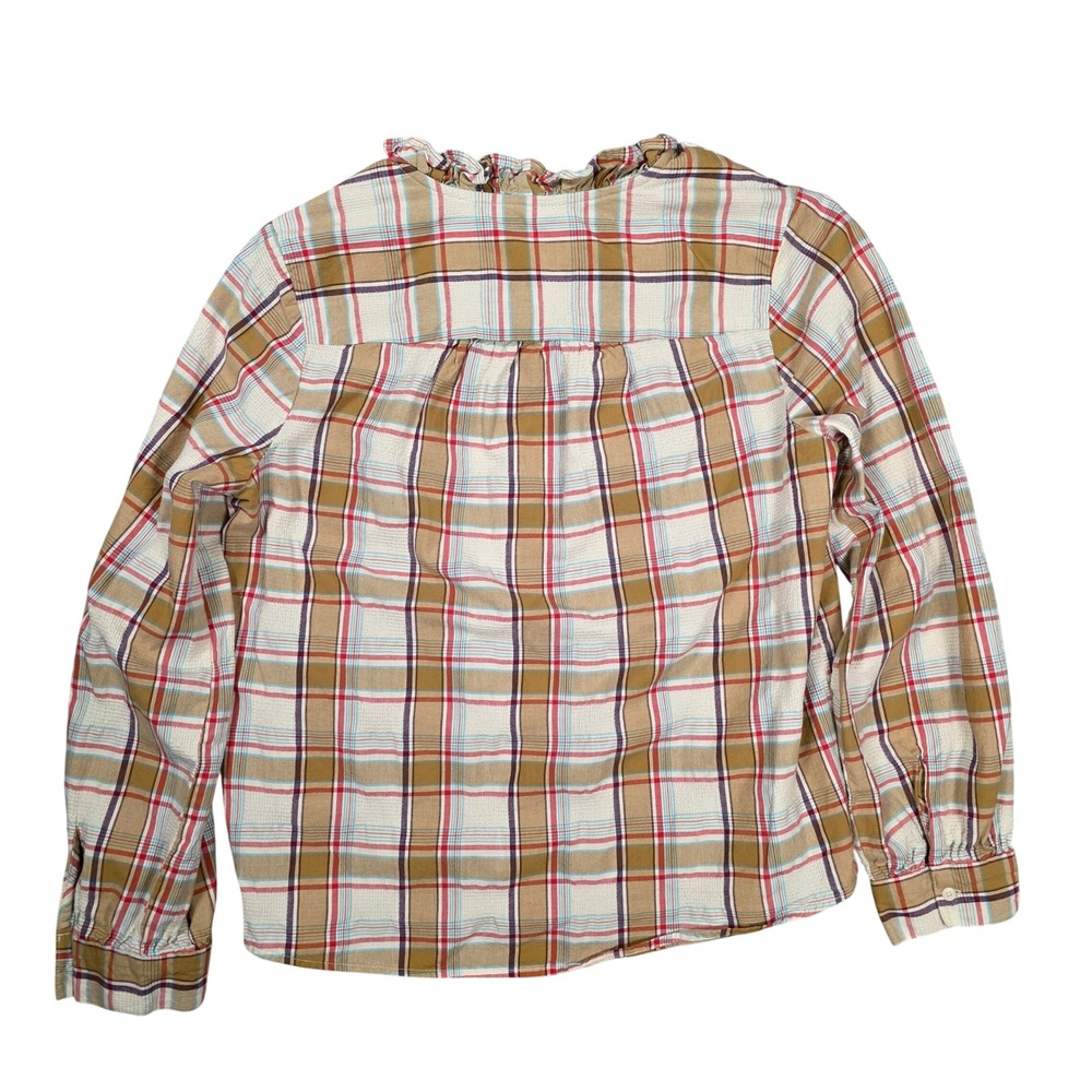 St. John's Bay Plaid Ruffle Neck‎ Henley Tunic Womens M Western Cottage - Picture 2 of 8